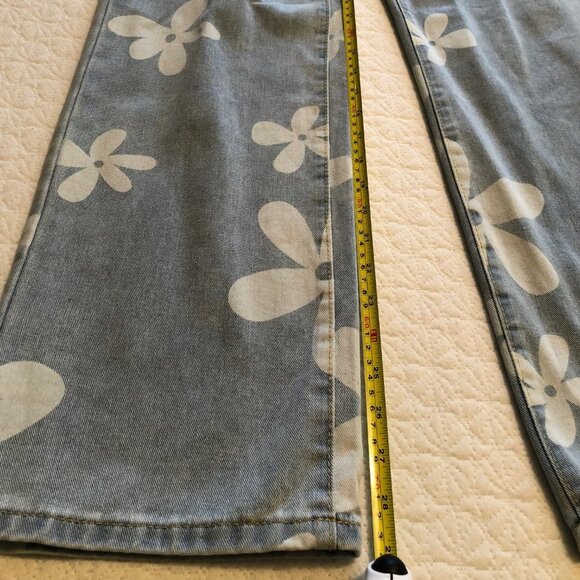SHEIN Straight Denim Jeans Women's Size M Blue High Rise 5-Pocket Floral Print - Picture 4 of 7